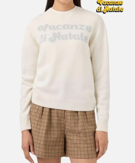 Maglione MC2 SAINT BARTH donna in misto cashmere bianco con jacquard VACANZE DI NATALE