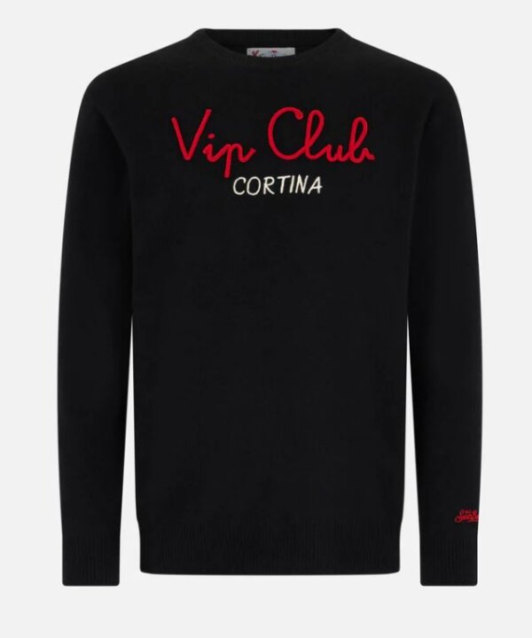 MC2 SAINT BARTH Maglione nero da uomo Heron con ricamo Vip Club Cortina | VIP CLUB CORTINA SPECIAL EDITION - immagine 2