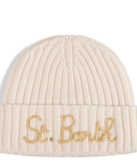 Berretto donna MC2 Saint Barth in misto cashmere con ricamo lurex WENGEN col. PANNA