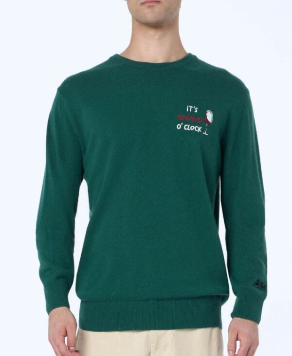 MC2 SAINT BARTH uomo Maglione uomo verde Heron con ricamo Wine o'clock - immagine 2