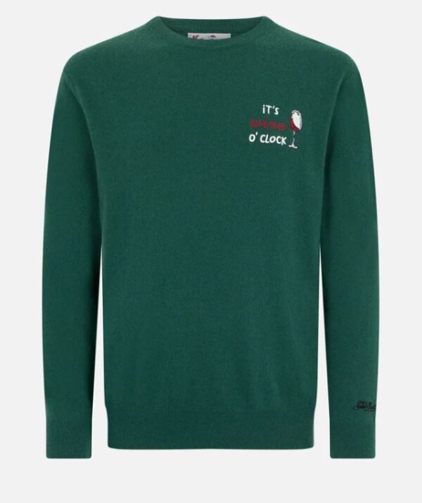 MC2 SAINT BARTH uomo Maglione uomo verde Heron con ricamo Wine o'clock - immagine 4