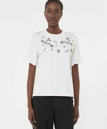 Weekend Max Mara - T-Shirt in jersey con stampa e ricami floreali WKDAGILE - Bianco