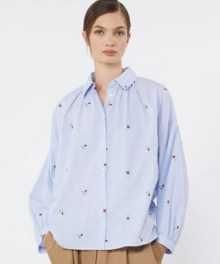 Weekend Max Mara - Camicia in popeline con ricami WKDBUTTERFLY - Azzurro