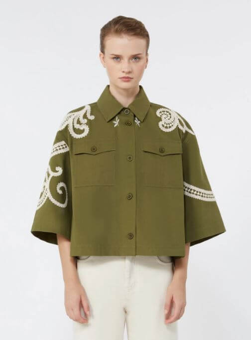 Weekend Max Mara - Giacca in tela di cotone con ricami WKDCOMO - Verde Kaki - immagine 2