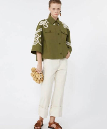 Weekend Max Mara - Giacca in tela di cotone con ricami WKDCOMO - Verde Kaki