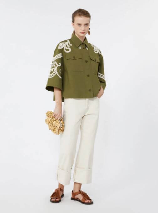 Weekend Max Mara - Giacca in tela di cotone con ricami WKDCOMO - Verde Kaki