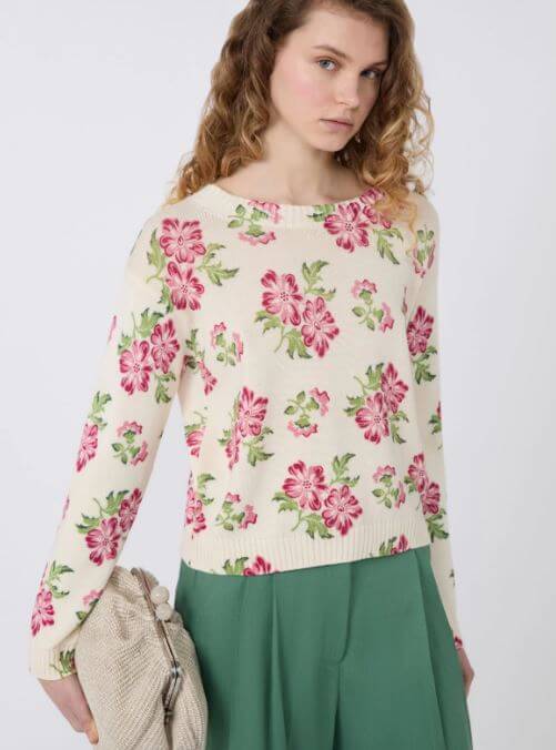 Weekend Max Mara - Maglia in cotone con stampa fiori WKDEDITTO - Ecru - immagine 2