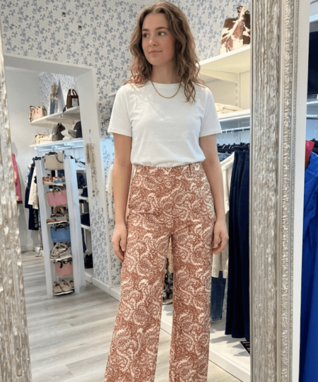 Weekend Max Mara - Pantalone in stuoia di cotone stampato WKDONDE - Corallo